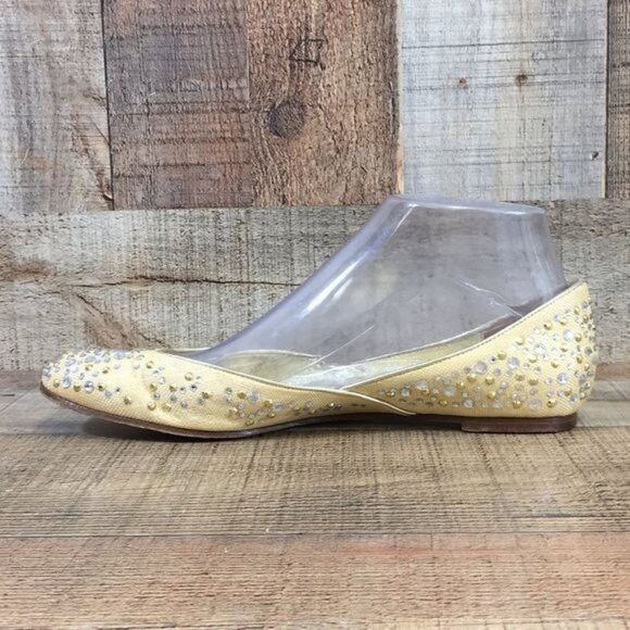 Valentino Garavani Ballet Flats Womens 38 Gold Canvas Crystals Slip On Shoes - Picture 4 of 13